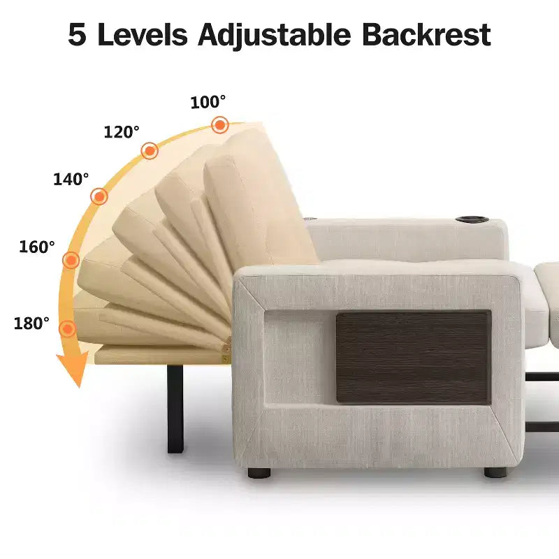 Dyonery 42.5 Canapé-lit convertible avec lit gigogne, fauteuil inclinable 3-en-1 avec dossier réglable, ports USB et tablette latérale