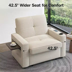 Dyonery 42.5 Canapé-lit convertible avec lit gigogne, fauteuil inclinable 3-en-1 avec dossier réglable, ports USB et tablette latérale