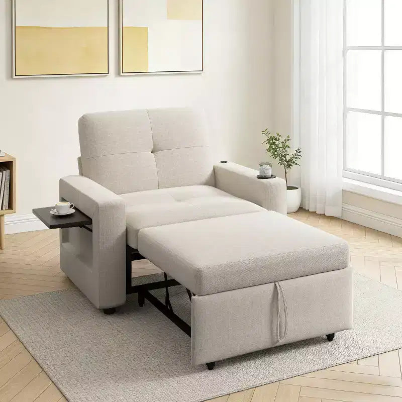 Dyonery 42.5 Sleeper Chair Bed with Pull Out Couch Bed, 3-in-1 Convertible Reclining Sofa Chair with Adjustable Backrest/USB Ports & Wing Table