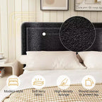 Cadre de lit Dyonery Boucle, Cadre de lit rembourré en tissu Teddy avec tête de lit, Coins arrondis souples, Tête de lit réglable, Montage facile
