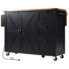 Bellemave 54.5 Farmhouse Kitchen Island with Power Outlet, with Internal Storage Rack, for Home, Kitchen and Dining Room,Black