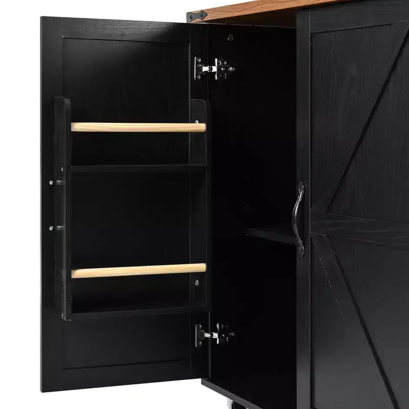 Bellemave Îlot de cuisine de ferme de 54,5 po avec prise de courant, avec étagère de rangement interne, pour la maison, la cuisine et la salle à manger, noir