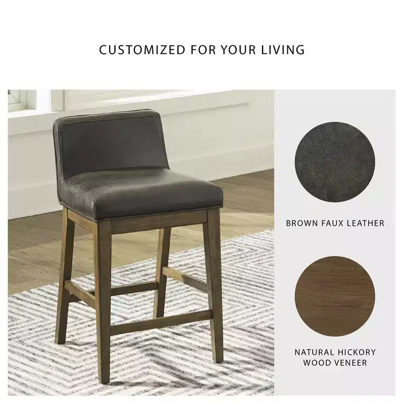 Signature Design by Ashley Cabalynn, tabouret de bar à hauteur de comptoir en similicuir, avec cadre en bois massif, deux tons de marron, lot de 2