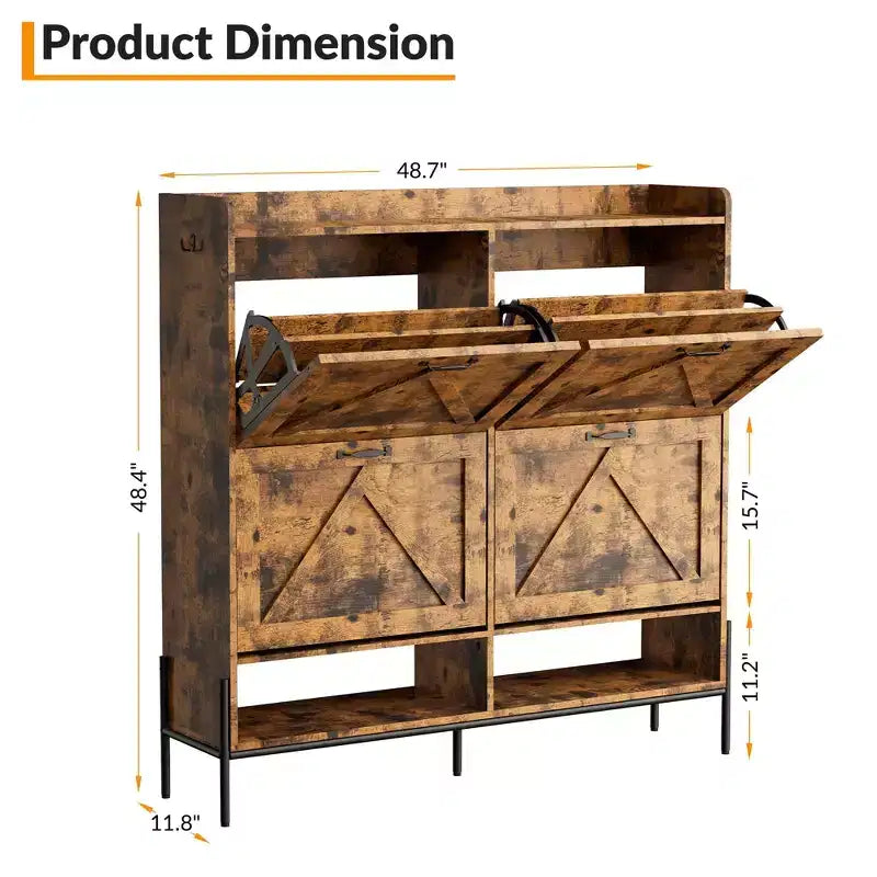 Grand meuble à chaussures de rangement avec 4 tiroirs basculants, meuble de rangement pour chaussures autoportant pour entrée, organisateur de chaussures avec séparation sec/humide