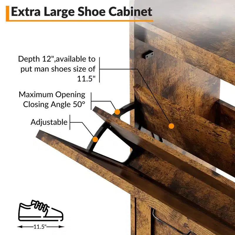 Grand meuble à chaussures de rangement avec 4 tiroirs basculants, meuble de rangement pour chaussures autoportant pour entrée, organisateur de chaussures avec séparation sec/humide