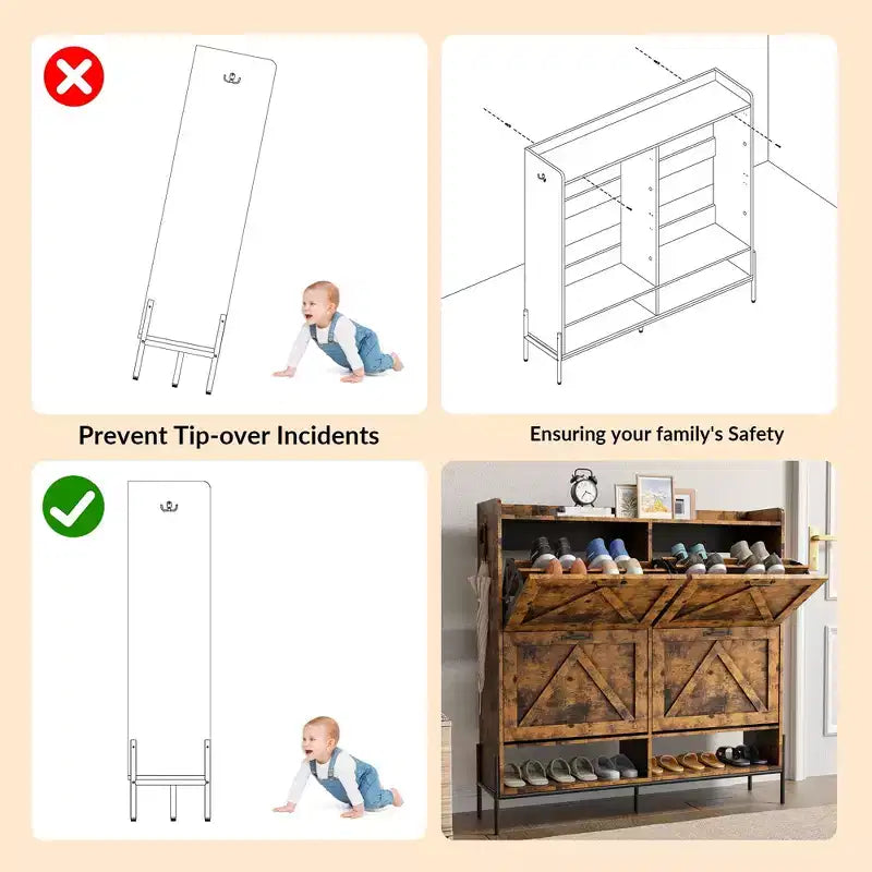 Grand meuble à chaussures de rangement avec 4 tiroirs basculants, meuble de rangement pour chaussures autoportant pour entrée, organisateur de chaussures avec séparation sec/humide