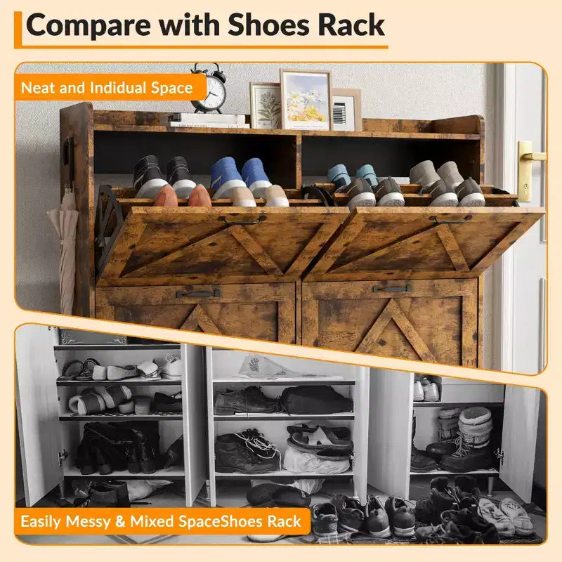Grand meuble à chaussures de rangement avec 4 tiroirs basculants, meuble de rangement pour chaussures autoportant pour entrée, organisateur de chaussures avec séparation sec/humide