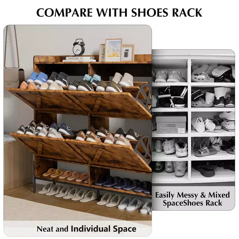 Grand meuble à chaussures de rangement avec 4 tiroirs basculants, meuble de rangement pour chaussures autoportant pour entrée, organisateur de chaussures avec séparation sec/humide