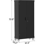 Armoire de rangement métallique à roulettes, armoire de garage en acier verrouillable avec panneau perforé et 4 étagères réglables, noir intense
