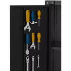Armoire de rangement métallique à roulettes, armoire de garage en acier verrouillable avec panneau perforé et 4 étagères réglables, noir intense