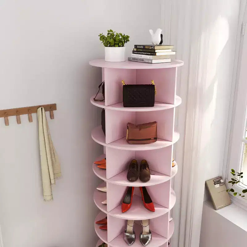 Bellemave Range-chaussures rotatif, tour à chaussures rotative à 360°, Peut contenir plus de 28 paires de chaussures, Rose
