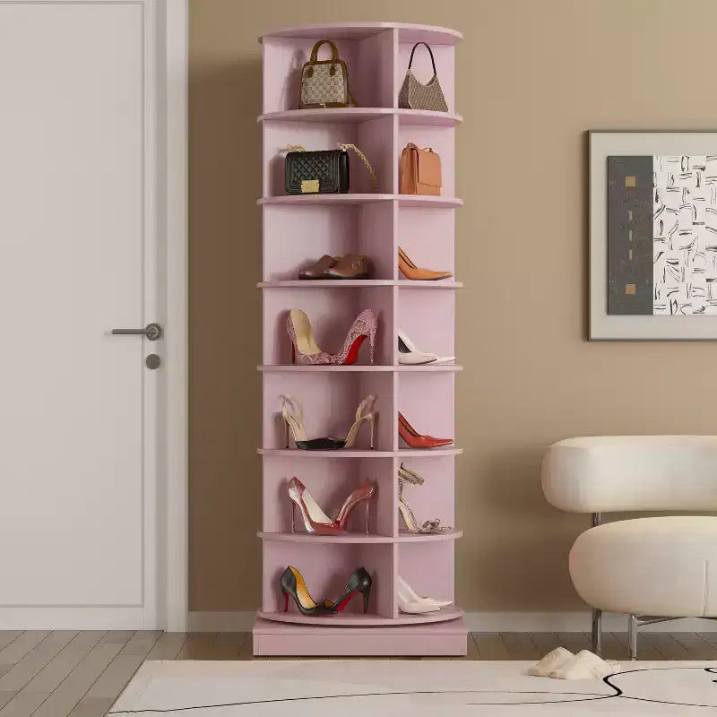 Bellemave Range-chaussures rotatif, tour à chaussures rotative à 360°, Peut contenir plus de 28 paires de chaussures, Rose
