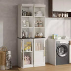 Armoire de rangement haute avec porte en verre, meuble de rangement de salle de bain de 70 po avec étagères réglables pour petits espaces