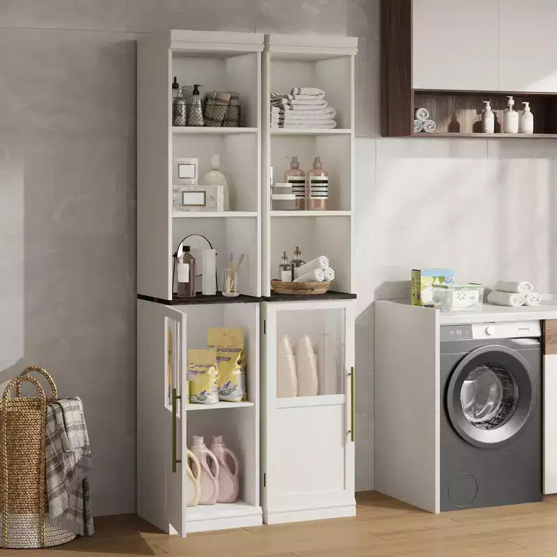 Armoire de rangement haute avec porte en verre, meuble de rangement de salle de bain de 70 po avec étagères réglables pour petits espaces