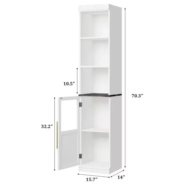 Armoire de rangement haute avec porte en verre, meuble de rangement de salle de bain de 70 po avec étagères réglables pour petits espaces
