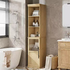 Armoire de rangement haute avec porte en verre, meuble de rangement de salle de bain de 70 po avec étagères réglables pour petits espaces
