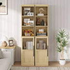 Armoire de rangement haute avec porte en verre, meuble de rangement de salle de bain de 70 po avec étagères réglables pour petits espaces