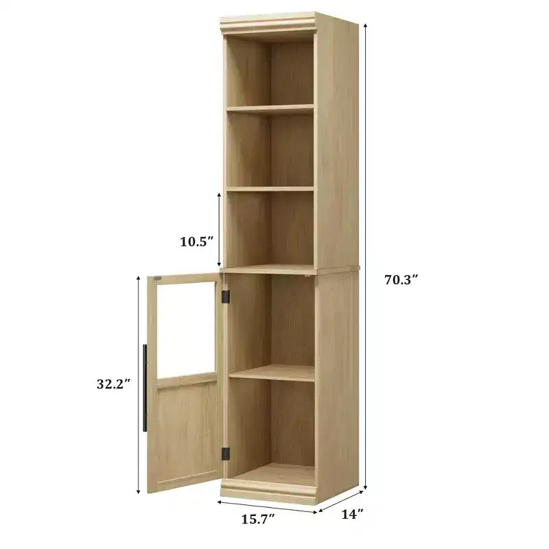 Armoire de rangement haute avec porte en verre, meuble de rangement de salle de bain de 70 po avec étagères réglables pour petits espaces