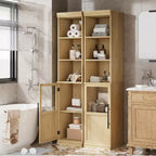 Armoire de rangement haute avec porte en verre, meuble de rangement de salle de bain de 70 po avec étagères réglables pour petits espaces