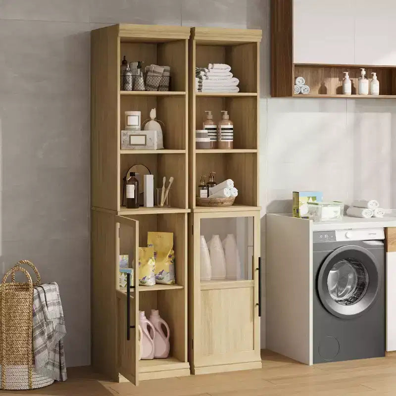 Armoire de rangement haute avec porte en verre, meuble de rangement de salle de bain de 70 po avec étagères réglables pour petits espaces