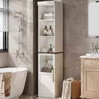 Armoire de rangement haute avec porte en verre, meuble de rangement de salle de bain de 70 po avec étagères réglables pour petits espaces