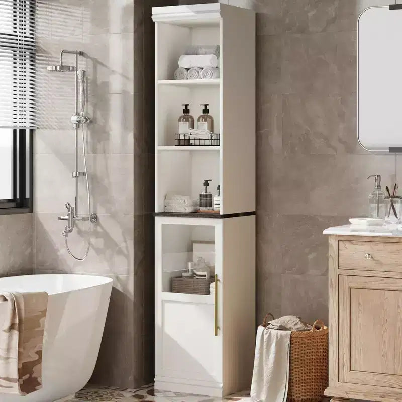 Armoire de rangement haute avec porte en verre, meuble de rangement de salle de bain de 70 po avec étagères réglables pour petits espaces