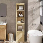 Tall Storage Cabinet with Glass Door, 70 Bathroom Storage Cabinet with Adjustable Shelves for Small Spaces