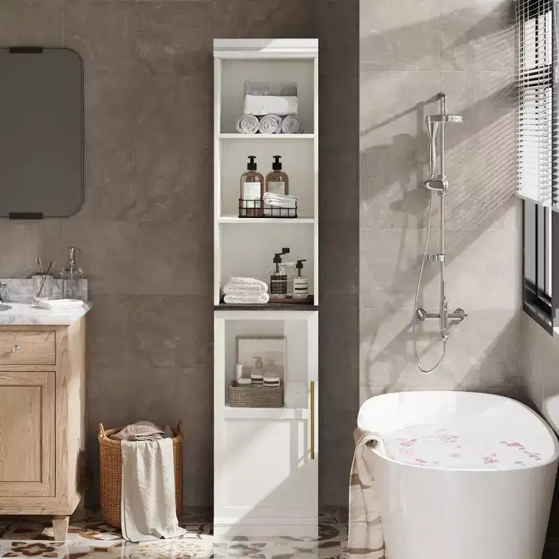 Armoire de rangement haute avec porte en verre, meuble de rangement de salle de bain de 70 po avec étagères réglables pour petits espaces