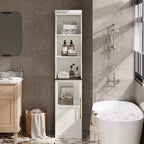 Armoire de rangement haute avec porte en verre, meuble de rangement de salle de bain de 70 po avec étagères réglables pour petits espaces