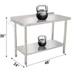 Table de préparation en métal commerciale 48x24x35in avec étagère inférieure réglable, plan de travail robuste pour cuisine, restaurant, maison, hôtel, poste de travail