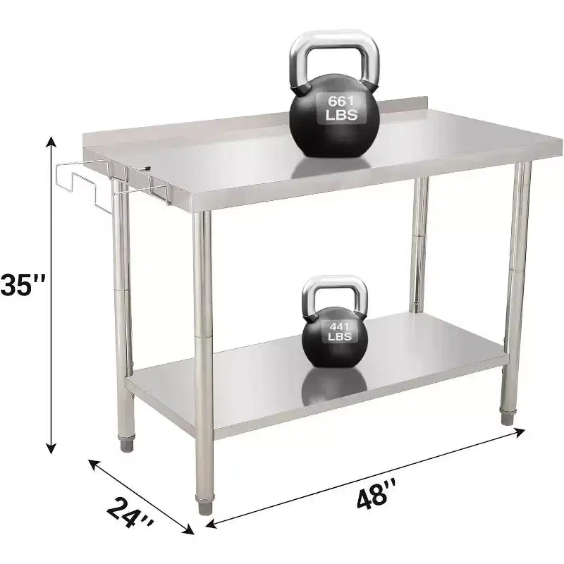 Table de préparation en métal commerciale 48x24x35in avec étagère inférieure réglable, plan de travail robuste pour cuisine, restaurant, maison, hôtel, poste de travail