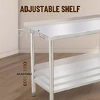 Table de préparation en métal commerciale 48x24x35in avec étagère inférieure réglable, plan de travail robuste pour cuisine, restaurant, maison, hôtel, poste de travail