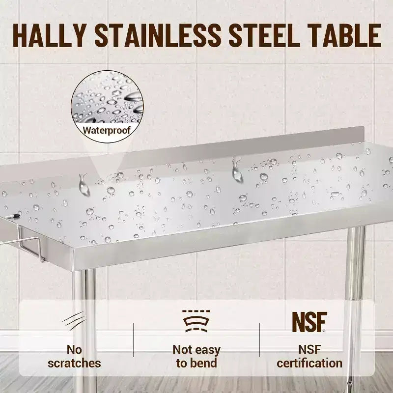 Table de préparation en métal commerciale 48x24x35in avec étagère inférieure réglable, plan de travail robuste pour cuisine, restaurant, maison, hôtel, poste de travail