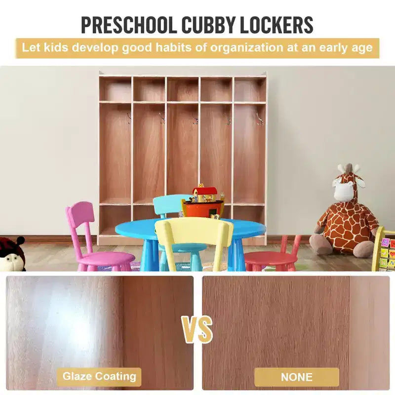 Porte-manteau scolaire avec casiers, meuble de rangement à 5 compartiments avec crochets et roulettes pour la salle de classe et la maison
