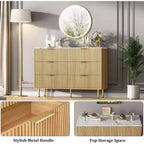 Commode 6 tiroirs COZONY avec design cannelé, Armoire de rangement moderne en bois, Grande commode pour chambre, salon, entrée
