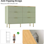 Commode 6 tiroirs COZONY avec design cannelé, Armoire de rangement moderne en bois, Grande commode pour chambre, salon, entrée