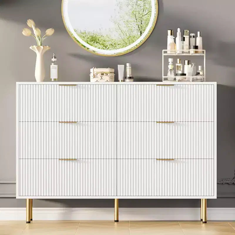 Commode 6 tiroirs COZONY avec design cannelé, Armoire de rangement moderne en bois, Grande commode pour chambre, salon, entrée