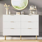 Commode 6 tiroirs COZONY avec design cannelé, Armoire de rangement moderne en bois, Grande commode pour chambre, salon, entrée
