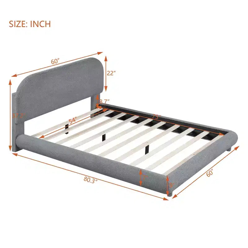 Lit plateforme rembourré Bellemave Teddy Fleece pleine grandeur avec tissu épais, cadre solide et design élégant en forme de courbe, gris