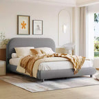 Lit plateforme rembourré Bellemave Teddy Fleece pleine grandeur avec tissu épais, cadre solide et design élégant en forme de courbe, gris