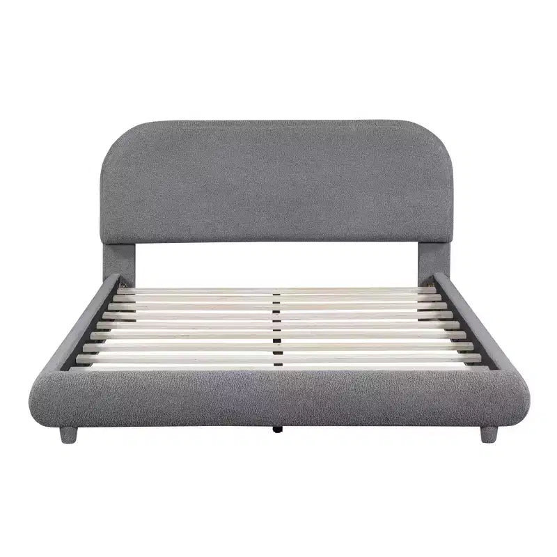 Lit plateforme rembourré Bellemave Teddy Fleece pleine grandeur avec tissu épais, cadre solide et design élégant en forme de courbe, gris