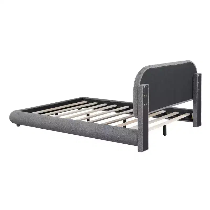 Lit plateforme rembourré Bellemave Teddy Fleece pleine grandeur avec tissu épais, cadre solide et design élégant en forme de courbe, gris