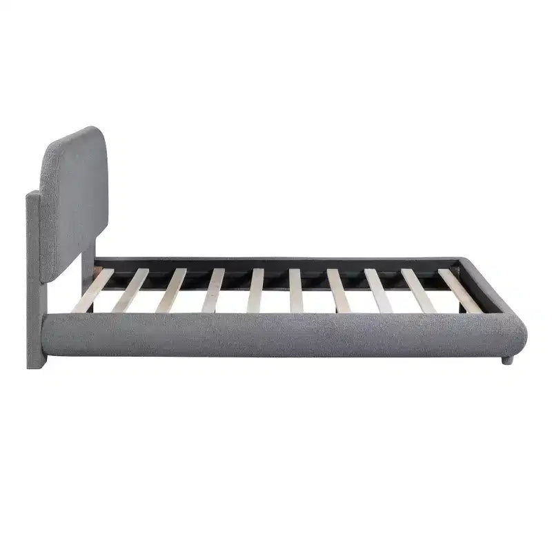 Lit plateforme rembourré Bellemave Teddy Fleece pleine grandeur avec tissu épais, cadre solide et design élégant en forme de courbe, gris