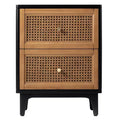 COZAYH Modern Farmhouse 2 Drawer Bedroom Nightstand, Bedside End Table with Single Compartment Storage and Weave Pattern Front, Black