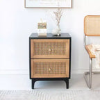 COZAYH Table de chevet moderne 2 tiroirs pour chambre à coucher, Table d'appoint avec rangement à compartiment unique et façade en motif tressé, Noir