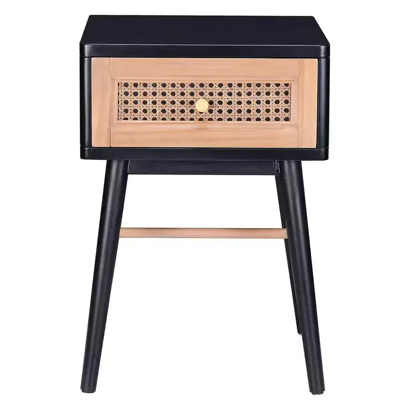 COZAYH Table de chevet moderne 2 tiroirs pour chambre à coucher, Table d'appoint avec rangement à compartiment unique et façade en motif tressé, Noir