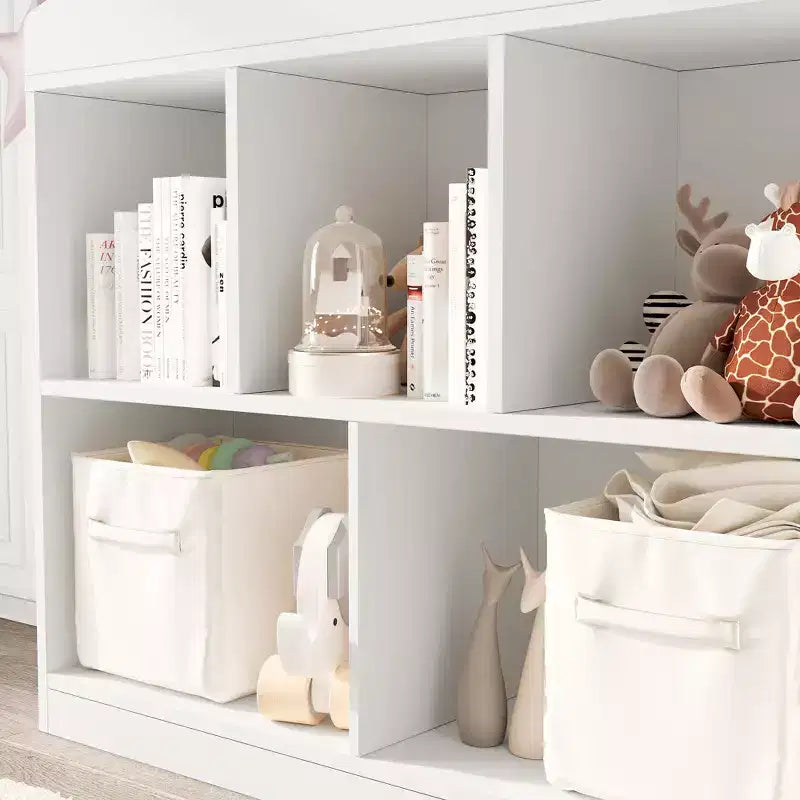 CuisinSmart Meuble de rangement à jouets pour enfants 5 cases, bibliothèque en bois blanc avec toit, étagère de rangement pour salle de jeux, chambre d'enfant