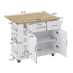 Dessertes de cuisine avec armoire 2 portes, 2 tiroirs, îlot roulant pour cuisine avec rangement, chariot de bar