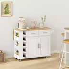 Dessertes de cuisine avec armoire 2 portes, 2 tiroirs, îlot roulant pour cuisine avec rangement, chariot de bar