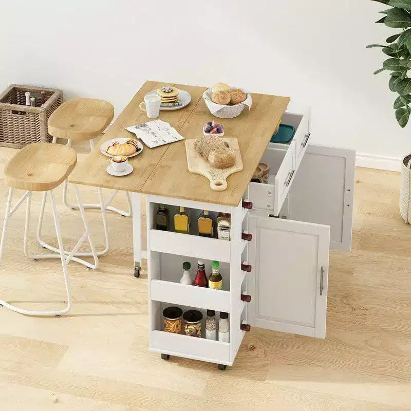 Dessertes de cuisine avec armoire 2 portes, 2 tiroirs, îlot roulant pour cuisine avec rangement, chariot de bar